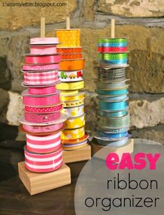 ribbons are stacked on top of each other with text overlay that says easy ribbon organizer