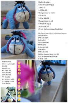 the instructions for crocheted stuffed animals are shown