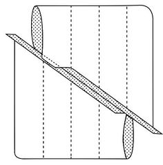 a line drawing of a roll of paper with dotted lines on it and a pencil in the middle