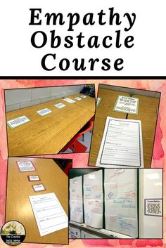 the cover of an empathy obstacle course with pictures of desks and papers