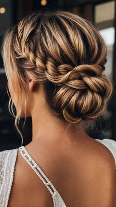 Plait Updo Wedding, Crown Updo Hairstyles, Wedding Up Do With Braid, Full Updos For Long Hair, Bridesmaid Hairstyle Braid, Up Dos For Long Hair Bridesmaids, Wedding Bridesmaid Hairstyles Updo, Hair Styles For A Dance, Updo Hairstyles Aesthetic