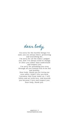 a poem written in blue ink on white paper with the words dear body above it