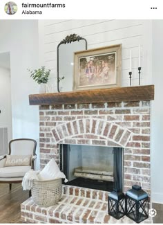 a living room with a fire place and chairs in it, along with a painting on the wall