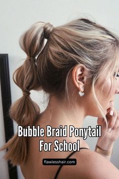 Bubble Braid Ponytail For School Ponytail For School, Ponytail And Braid, Fun Hair Ideas, Bubble Braid Ponytail, Cutest Hairstyles, Classic Ponytail, Braid Ponytail, Effortless Look