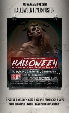 halloween flyer template with an image of a woman