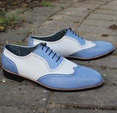 Handmade Blue White Leather Wingtip Oxford Dress Shoes sold by LeatherLooms. Shop more products from LeatherLooms on Storenvy, the home of independent small businesses all over the world. Fitted Blue Oxfords For Business, Blue Fitted Dress Shoes For Semi-formal Occasions, Fitted Blue Oxfords With Brogue Detailing, Blue Leather Work Shoes, Blue Pointed Toe Oxfords For Formal Occasions, Blue Round Toe Oxfords For Spring, Blue Leather Shoes With Rubber Sole For Work, Fitted Blue Dress Shoes With Plain Toe, Fitted Blue Leather Shoes For Semi-formal Occasions