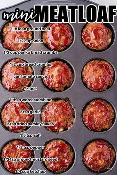 a muffin tin filled with mini meatloaf cupcakes