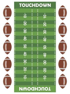 a football field with numbers and balls for each team to play in the next game