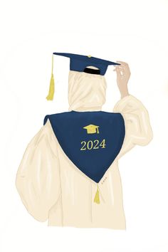 a person wearing a graduation cap and holding a blue bandana over their head with the year 2024 printed on it