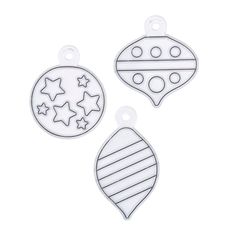 three christmas ornament shaped tags on white background