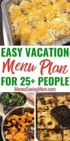 easy vacation menu plan for 25 + people