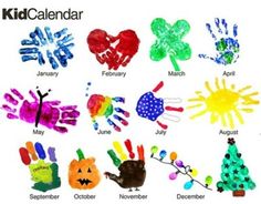 the handprint calendar is filled with different colors and designs for each child's hands