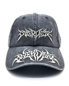 washed cap with all over embroidery including 2 heavy metal overdose logos, side cyber tribal psyches, & the saturn is love logo on back. one size fits all — adjustable strap. worldwide shipping. Streetwear Hats, All Over Embroidery, Love Logo, Archive Fashion, Streetwear Aesthetic, Outfits Aesthetic, Hat Designs