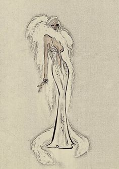 a drawing of a woman in an evening gown