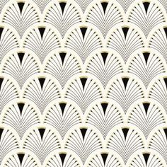 an art deco style wallpaper pattern with black and white designs on the back ground