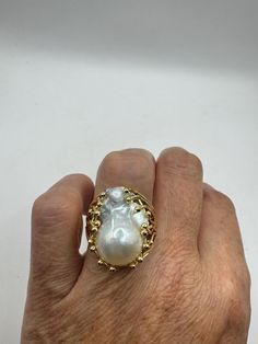 Vintage Biwa white pearl Ring Golden 925 Sterling Silver Cocktail Statement Eternity wedding band  Huge Boho style  Size adjustable. 5-10 All rings are shipped free in the US in a nice gift box.   Check out our over a THOUSAND great reviews Engraving is $4 per letter and is not always perfect depending on the piece. It can take a few days if the jeweler is busy. This is payable to Paypal Judithsltd@gmail.com White Pearl Ring, Biwa Pearls, Silver Cocktail, Eternity Wedding Band, Boho Stil, Pearl Ring, White Pearl, Gmail Com, Rings Statement