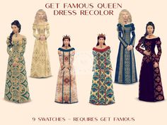 an image of women in medieval dresses for the simse game, get famous queen dress recolor