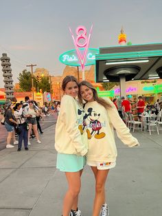 Disney photo, Disney Inspo, Disney matching sweatshirt, Disneyland, Disney California adventure, Disney at night, Cars land at night, Mickey sweatshirt, matching Mickey sweatshirt Disneyland Pictures Friends, Disney With Best Friend, Theme Park With Friends, Disney World Pictures With Friends, Disney Photo Ideas Friends, Disney Inspo Pics, Disneyland California Aesthetic, Disney Matching Outfits, Disney With Friends