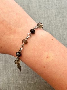 Girls Jewelry / Natural Gray and Black Bracelet / Small Bracelet / Gift for Her / Lobsterclasp Bracelet / Child / 5 Inch Length - Etsy Black Beaded Bracelets, Small Bracelets, Black Bracelet, Bronze Metal, Black Bracelets, Girls Jewelry, Bead Bracelet, Black Beads, Bracelet Gift