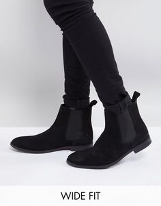 ASOS Wide Fit Chelsea Boots in Black Suede Mens Dress Shoes Guide, Pointy Boots, Mens Dress Boots, Stylish Men Casual, Men’s Boots, Suede Chelsea Boots, Mens Boots Fashion, Stylish Mens Outfits, Latest Mens Fashion