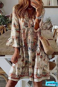 Bohemian Mini Dress, Bo Ho, Summer Promotion, Pleated Dresses, Estilo Hippie, Boho Style Outfits, Casual Chique, Pleated Sleeves, Pleated Midi Dress