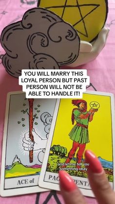 two tarot cards with the caption you will marry this royal person but past person will not be able to handle it