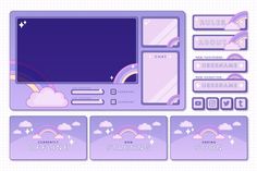 a computer screen with rainbows, clouds and stars in the sky on purple background