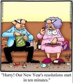 two people sitting on a couch with the caption'hurry our new year's resolutions start in ten minutes