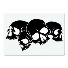 three black and white skulls on a white background