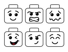 four square faces with different expressions on each face, one is frowning and the other has an