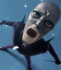 an animated character is floating in the water with her mouth open and eyes wide open