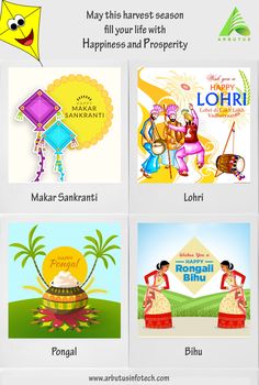 four different greeting cards with the words happy lohri