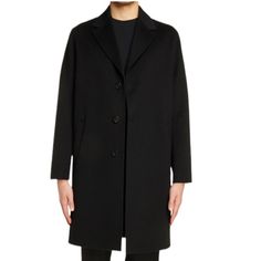 A Classic Component Of Menswear Makes A Modified-For-Modern-Looks Return As This Debonair Topcoat Cut In A Slightly Tapered Silhouette From Double-Faced Wool. Three-Button Closure Notched Lapels Front Slant Pockets Lined 100% Wool 50/Large Nwot Business Long Coat With Concealed Fastening, Timeless Black Long Sleeve Outerwear, Classic Black Wool Coat With Concealed Fastening, Designer Winter Outerwear With Concealed Placket, Timeless Black Outerwear With Notch Lapel, Designer Long Coat With Hidden Button Closure, Timeless Black Long Coat, Designer Notch Lapel Business Outerwear, Tailored Black Outerwear With Concealed Front Fastening