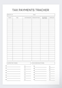 a printable tax tracker is shown in the middle of a white sheet with lines on it