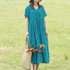 Women blue linen clothes high waist loose summer DressCustom make service available! Please feel free to contact us if you want this dress custom made. Materials used: linenMeasurement:One size fits all for this item. Please make sure your size doesn't exceed this size: 4XL/BUST-125cm length 116cm / 45.24"bust 100cm / 39"hem 224cm / 87.36"Sleeve length 30cm / 11.7"Cuff 34cm / 13.26"Most of our dresses are made of cotton linen fabric, soft and breathy. loose dresses to make you comfortable all th