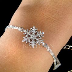 W Swarovski Crystal Christmas Snowflake Snow Flake Holiday Winter Chain Bracelet Winter Bracelet, Snowflake Bracelet, Snowflake Jewelry, Double Chain Bracelet, Wedding Charm, Island Jewelry, Snowflake Necklace, Snow Flake, Holiday Earring