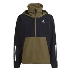 Adidas BSC 3S R.R JKT Contrast Color Stitching Hooded Jacket Olive Green H65774 (Men's) Adidas Green Winter Windbreaker, Adidas Functional Hooded Windbreaker, Functional Adidas Hooded Windbreaker, Sporty Khaki Hooded Jacket With Adjustable Hood, Adidas Hooded Windbreaker With Pockets, Adidas Hooded Windbreaker For Outdoor, Adidas Outerwear With Adjustable Hood For Fall, Adidas Fall Outerwear With Drawstring Hood, Adidas Outerwear With Drawstring Hood For Fall