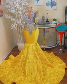 Crystal Prom Dress, Yellow Prom, Custom Made Prom Dress, Grey Prom Dress, Prom Dresses Yellow