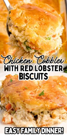 Cheddar Bay Biscuit Cobbler on a plate. Quick Fall Dinner, Chicken Cobbler Recipe, Red Lobster Biscuit Mix, Easy Chicken Casserole, Lobster Biscuits, Chicken Cobbler, Family Dinner Recipe, Red Lobster Biscuits, Easy Family Dinner