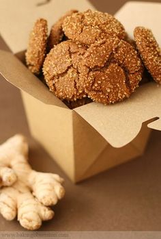 ginger cookies in a box with ginger roots