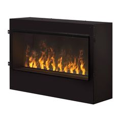 an image of a modern fireplace with fire flames in it's front and sides