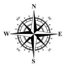 a black and white compass with the letter s in it's center, on a white background