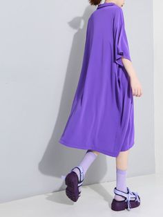 Sku CY-!57925 Material Polyester Style Loose , Short Sleeves Feature Solid Neckline Lapel Occasion Casual Seasons Summer Type Midi Dresses Color BLACK,PURPLE Size FREE SIZE Please consult the size chart we provide for this item's measurements to help you decide which size to buy.Please note: There may be 1-3cm differ due to manual measurement. INCH Bust Shoulder Length FREE SIZE 58.27 23.23 40.94 Casual Purple Solid Color Dress, Purple Solid Color Midi Dress For Summer, Summer Purple Solid Midi Dress, Purple Solid Color Dress For Spring, Summer Purple Solid Color Midi Dress, Purple Dresses For Spring, Spring Stretch Plain Dresses, Spring Solid Color Half Sleeve Midi Dress, Casual Stretch Midi Dress In Solid Color