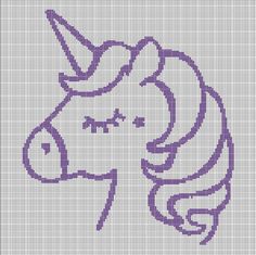 a cross stitch pattern with a unicorn's head in purple on a white background