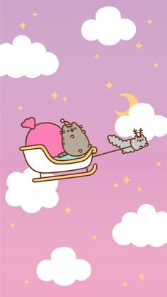 a cartoon cat is riding in a sleigh