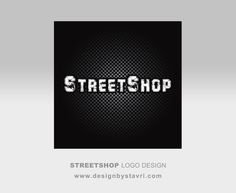 a black and white photo with the word street shop on it's front side