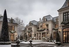 a large house with lots of windows and snow on the ground