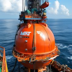 an orange buoy sitting on top of the ocean