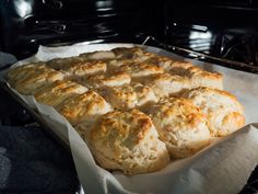 freshly baked biscuits are sitting in the oven