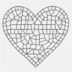 a black and white drawing of a heart made out of small pieces of glass tiles